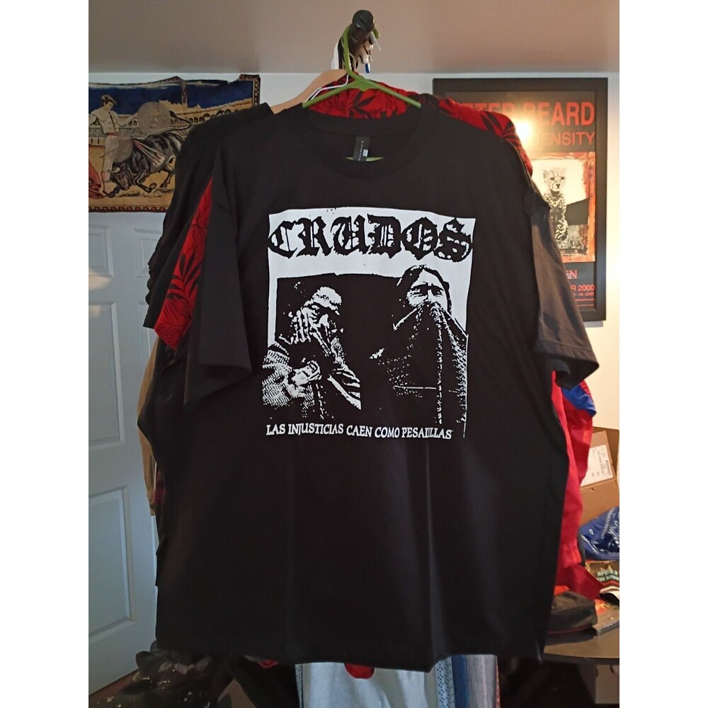 Crudos Injusticias Hardcore Punk Band Black T-shirt Silkscreen